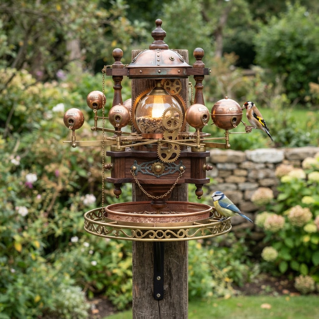 Vintage Patinated Copper Victorian Orrery Planetary Seed Feeder