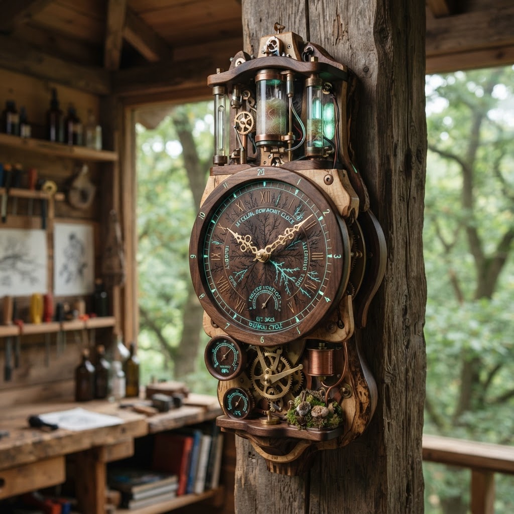 Bespoke Treetop Dendritic Mycelium-Infused Phyto-Luminescent Dew-Point Clock