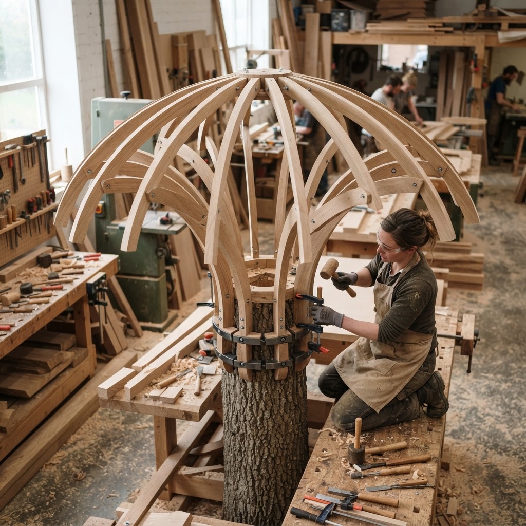 Mycelium-Textured Mycological Treetop Spore-Room — step 1