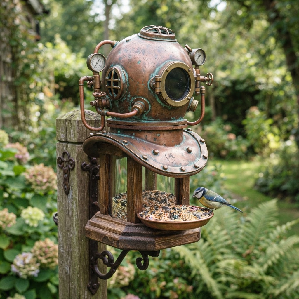 Vintage Patinated Copper Diving Suit Weighted Diver Helmet Reservoir