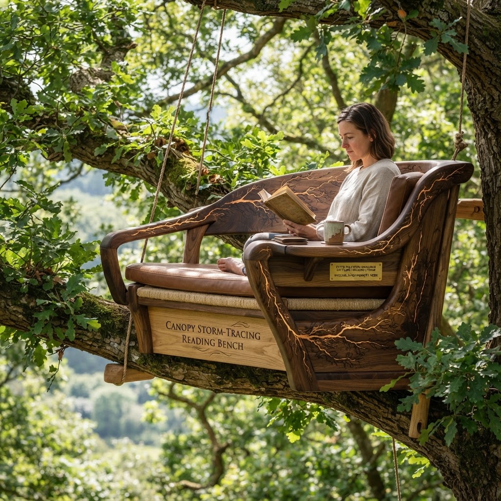 Bespoke Treetop Dendritic Mycelium-Infused Phyto-Pulsing Sap-Flow Canopy Storm-Tracing Reading Bench