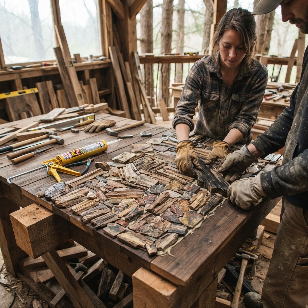 Bespoke Petrified-Wood Mosaic Treetop Sanctuary — step 2