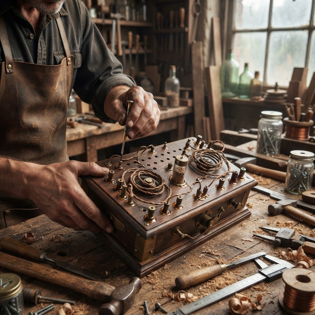 Vintage Patinated Copper Victorian Telegraphic Wheatstone Bridge Seed Resistor — step 2