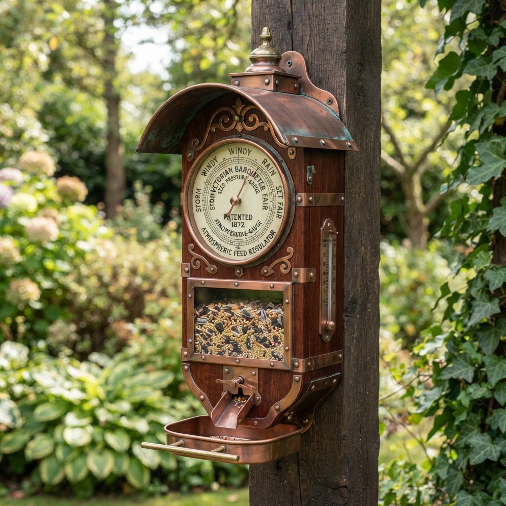 Vintage Patinated Copper Victorian Barometer Seed Pressure-Gauge