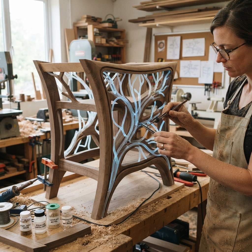 Bespoke Treetop Dendritic Mycelium-Infused Phyto-Luminous Sap-Flow Canopy Aurora-Vane Bedside Commode — step 2