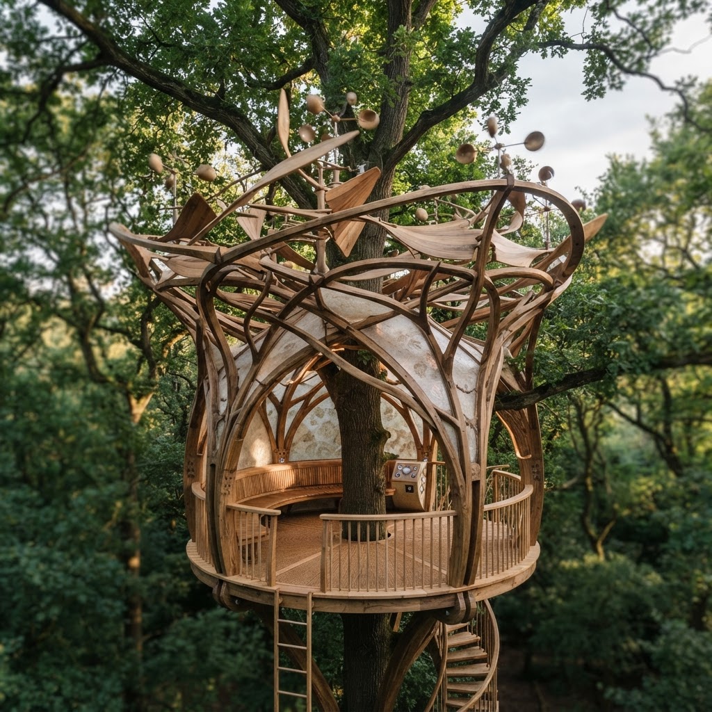 Bespoke Treetop Dendritic Mycelium-Infused Phyto-Dynamic Wind-Harvesting Anemometer Pavilion