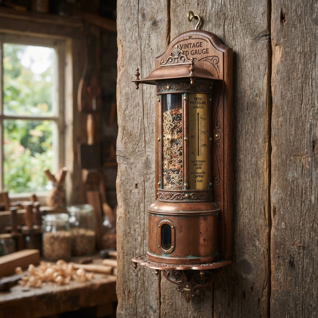 Vintage Patinated Copper Victorian Barometer Seed Pressure Gauge