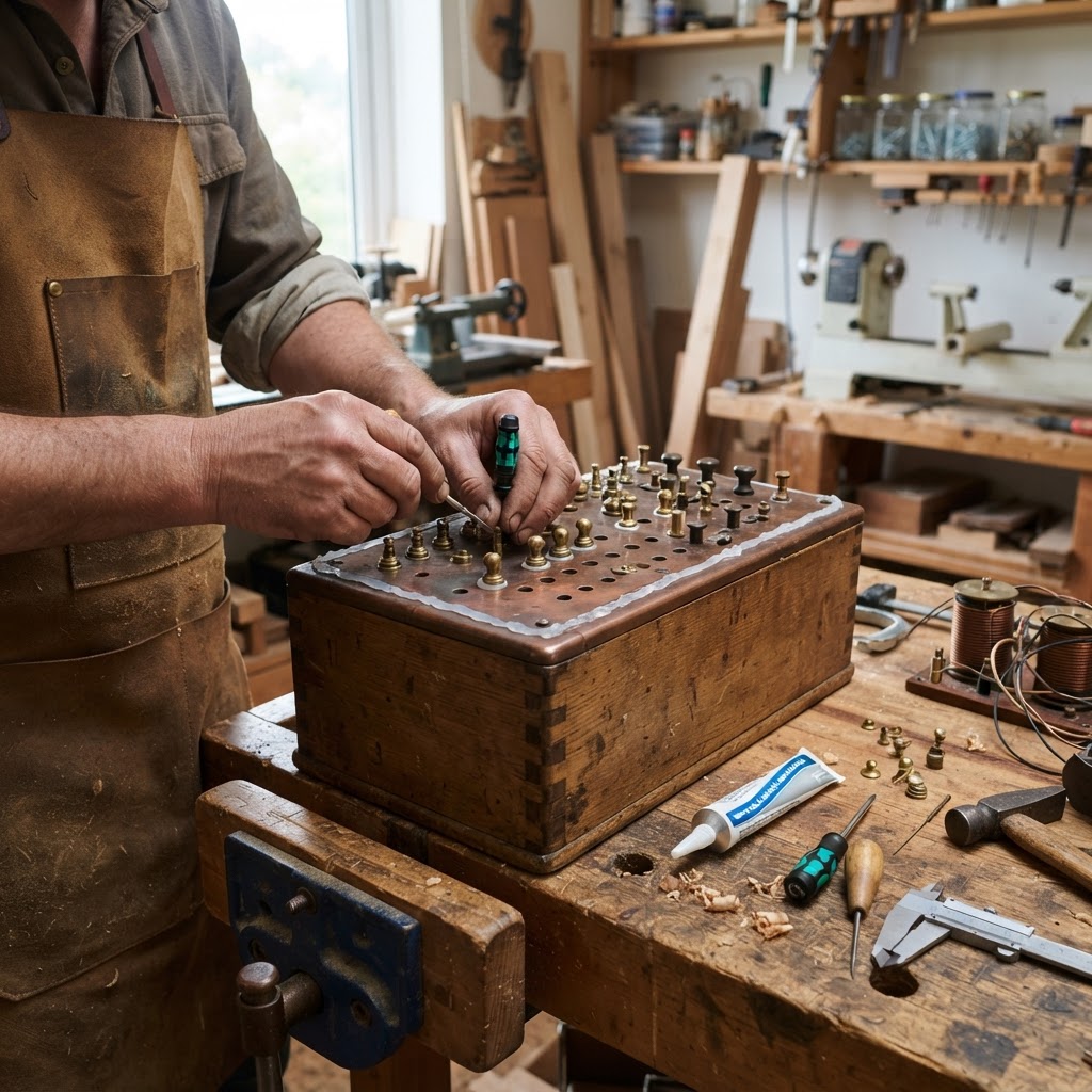 Vintage Patinated Copper Victorian Telegraphic Wheatstone Bridge Seed Resistance-Box — step 4