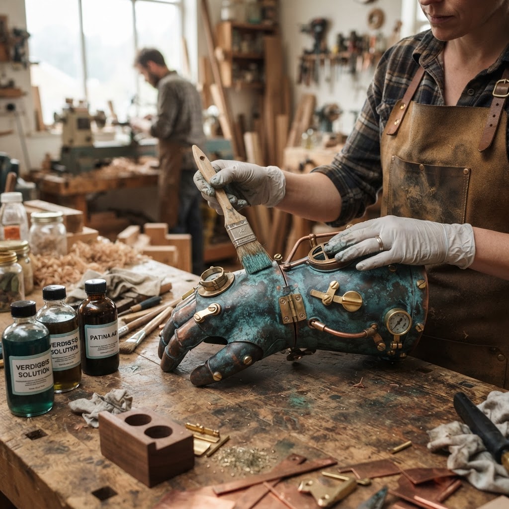 Vintage Patinated Copper Diving Suit Gauntlet Seed Dispenser — step 3