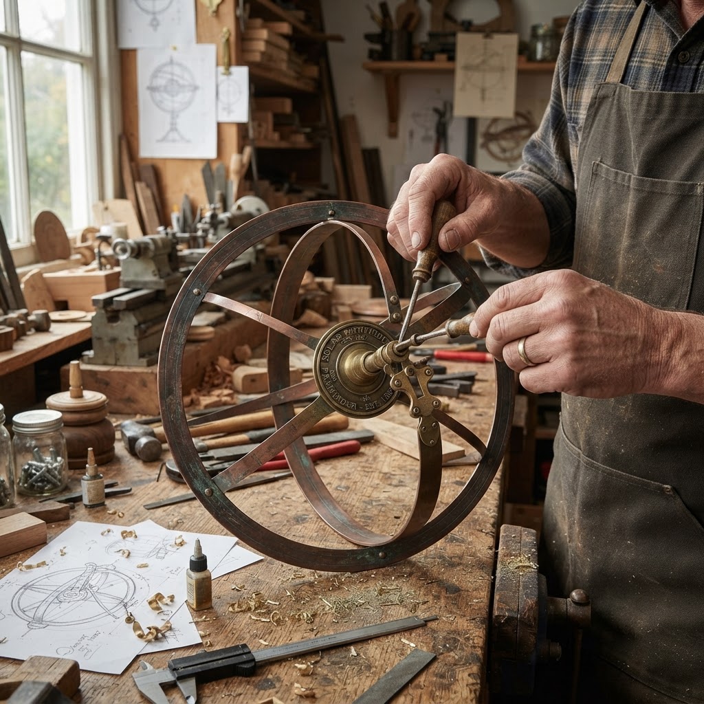 Vintage Patinated Copper Victorian Armillary Sphere Seed Globe — step 3