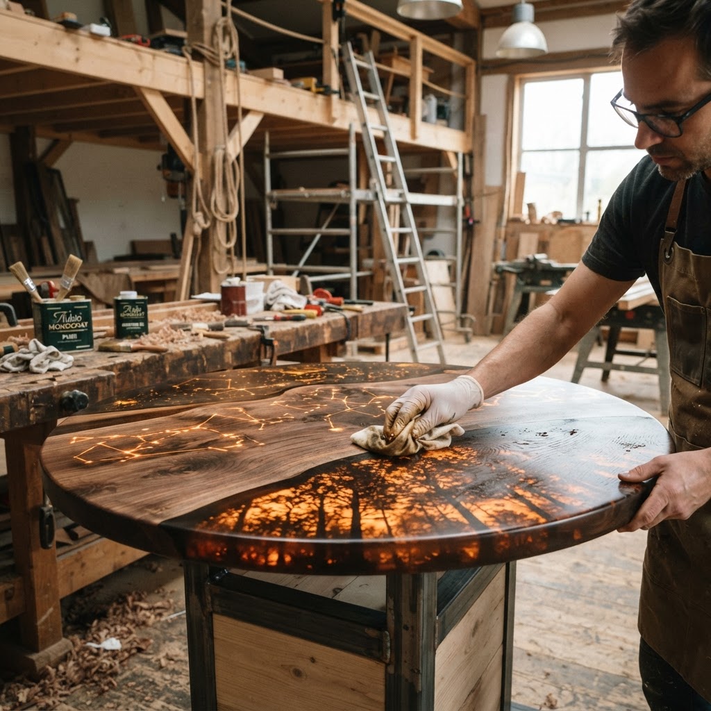 Bespoke Bioluminescent Amber-Resin Treetop Cartography Table — step 4