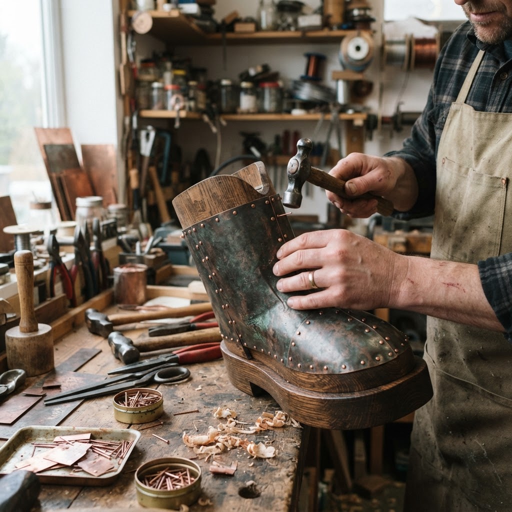 Vintage Patinated Copper Diving Suit Weighted Boot Seed Perch — step 2