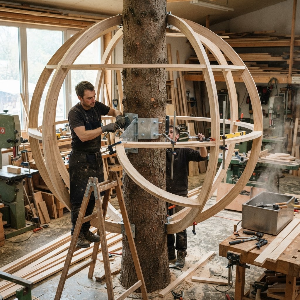 Orbital Steam-Bent Spruce Observation Sphere — step 1
