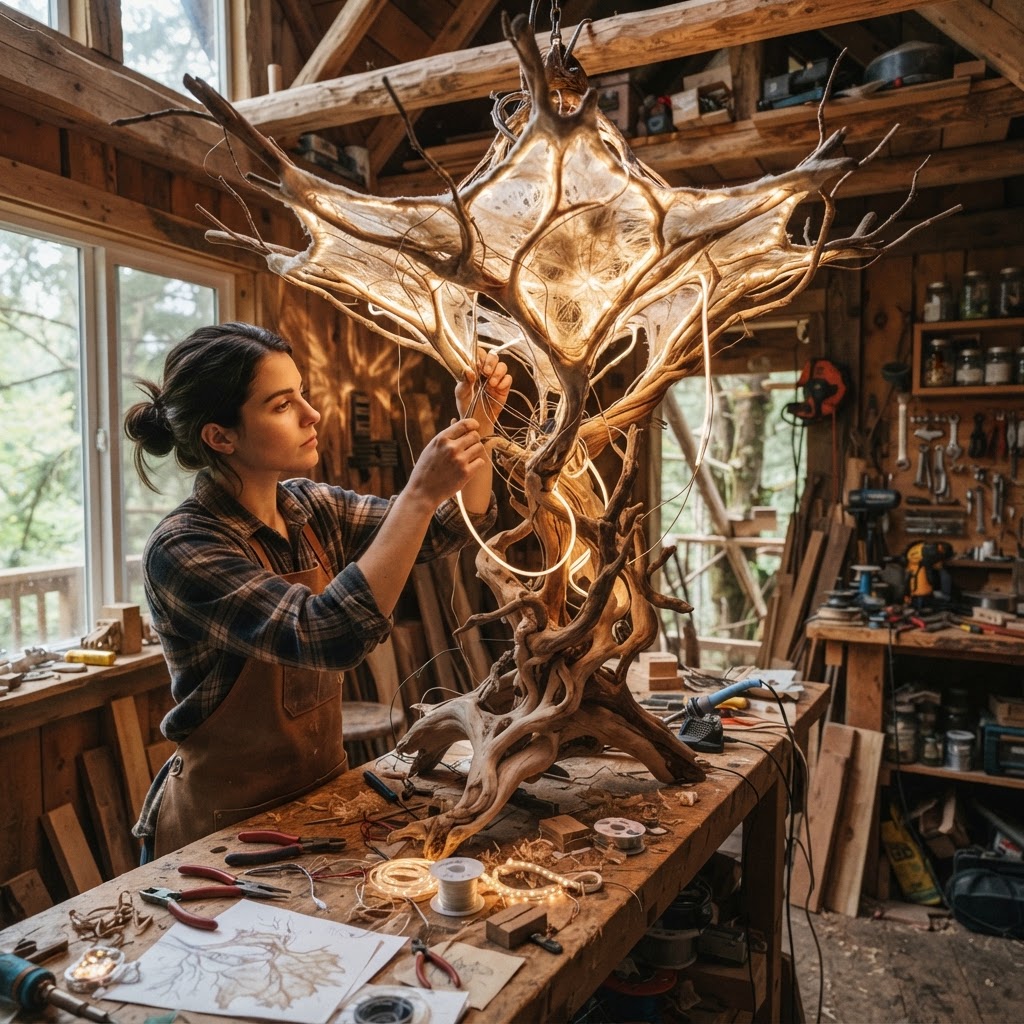 Bespoke Treetop Dendritic Mycelium-Infused Phyto-Volumetric Canopy Aerosol-Capture Chandelier — step 3