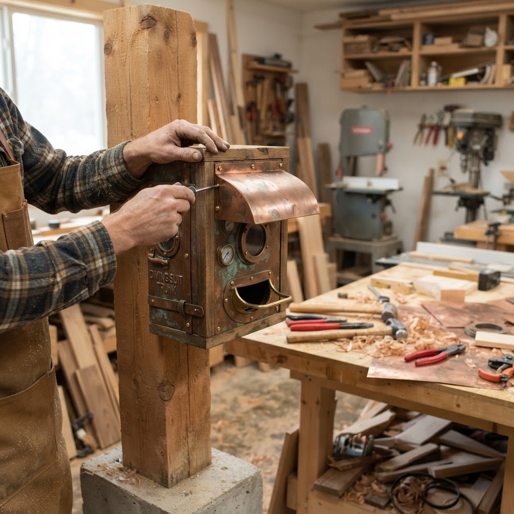 Vintage Patinated Copper Diving Suit Trunk Seed Chest — step 4