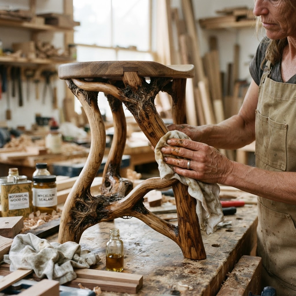 Bespoke Treetop Dendritic Mycelium-Infused Phyto-Baric Sap-Flow Canopy Dew-Harvesting Meditation Stool — step 4