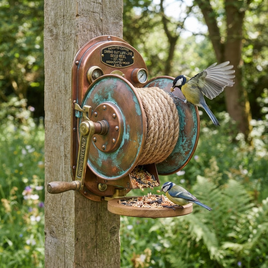 Vintage Patinated Copper Diving Suit Life-Line Seed Reel