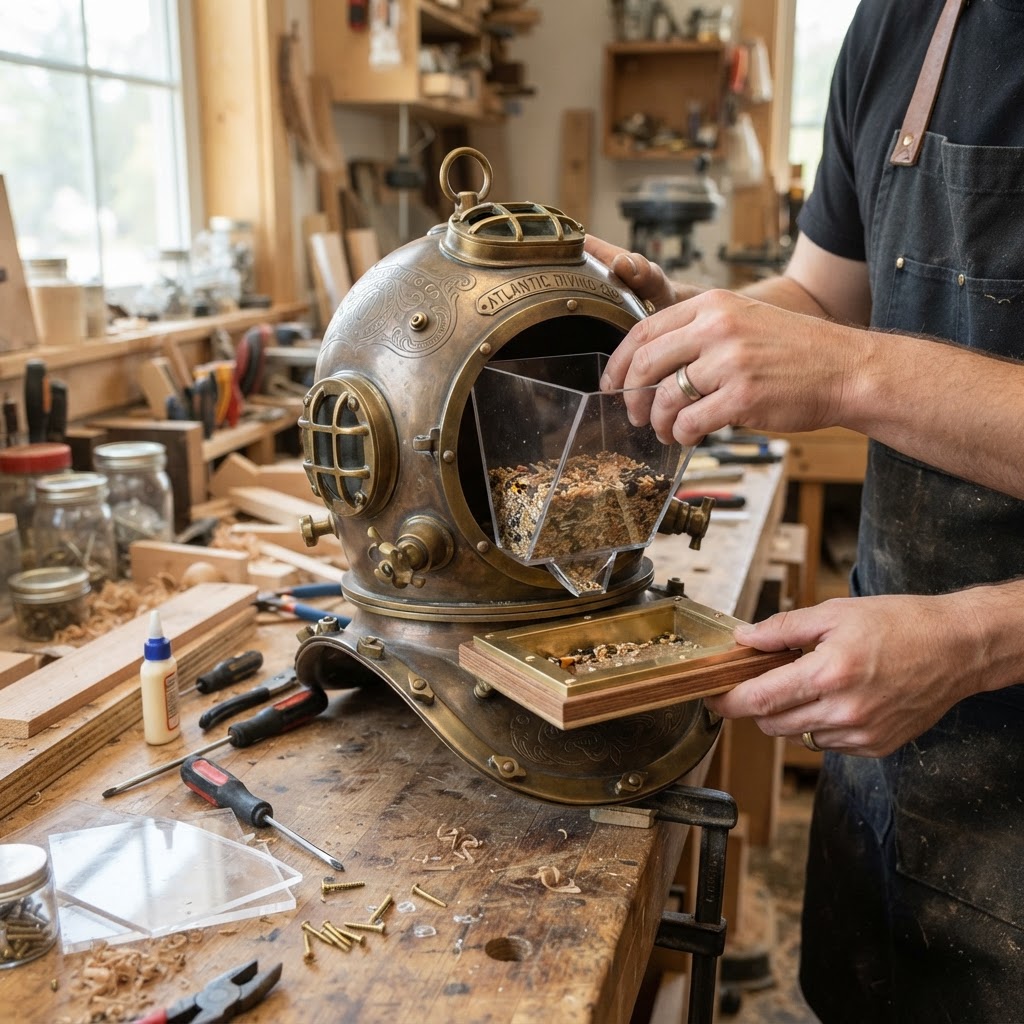 Vintage Brass Ornate Diving Helmet Lantern Bird Feeder — step 2