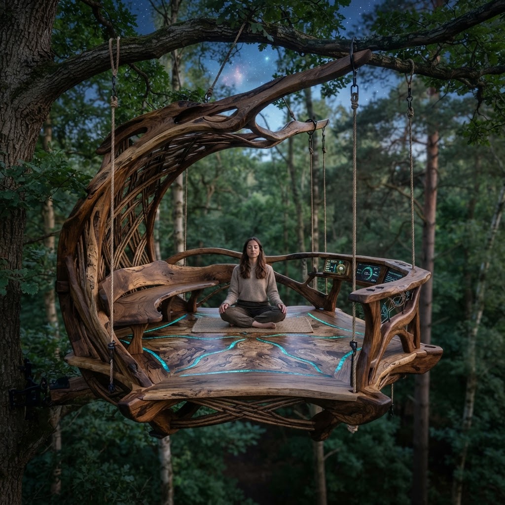 Bespoke Treetop Dendritic Mycelium-Infused Phyto-Gaseous Sap-Flow Canopy Nebula-Mapping Meditation Plinth