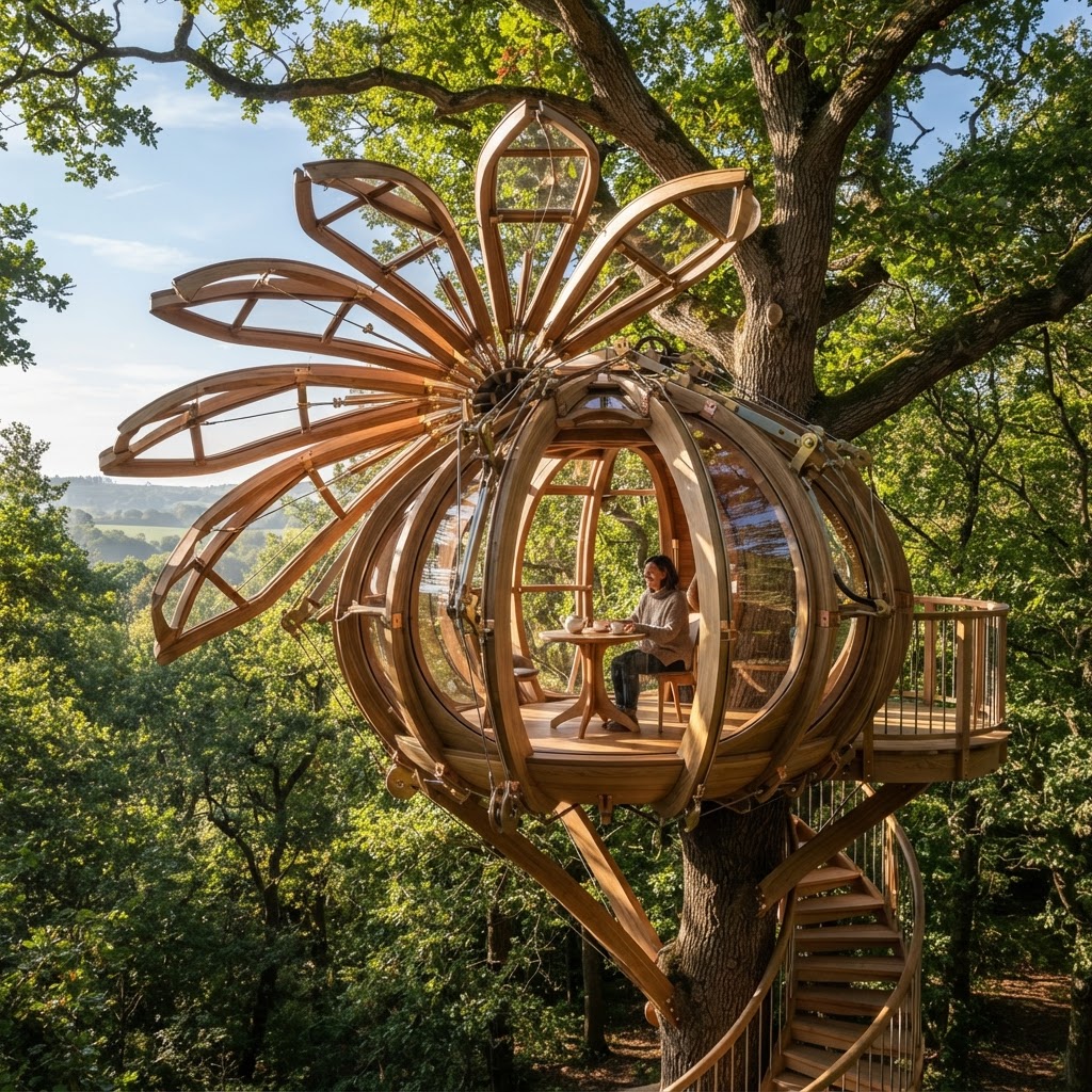 Heliotropic Petal-Fold Treetop Solarium