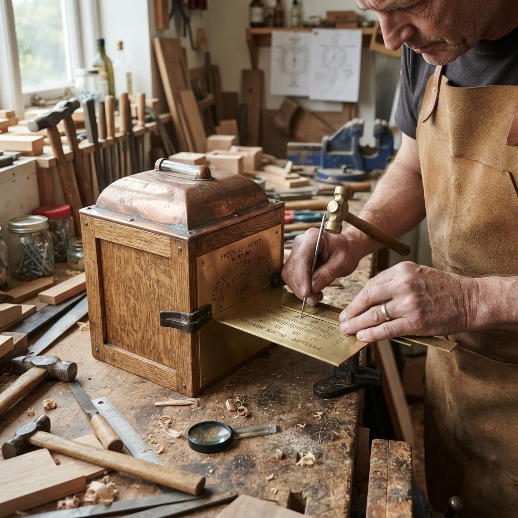 Vintage Patinated Copper Barometer Seed Station — step 2