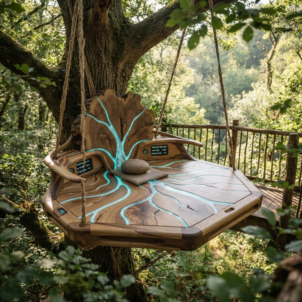 Bespoke Treetop Dendritic Mycelium-Infused Phyto-Lumen Sap-Flow Canopy Radiance-Mapping Meditation Plinth