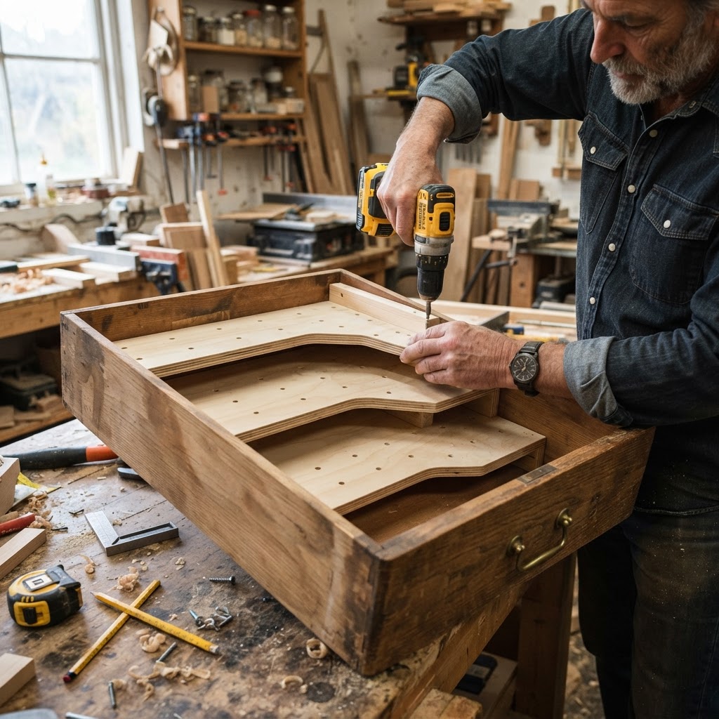 Upcycled Drawer Cabinetry Bird Diner — step 3