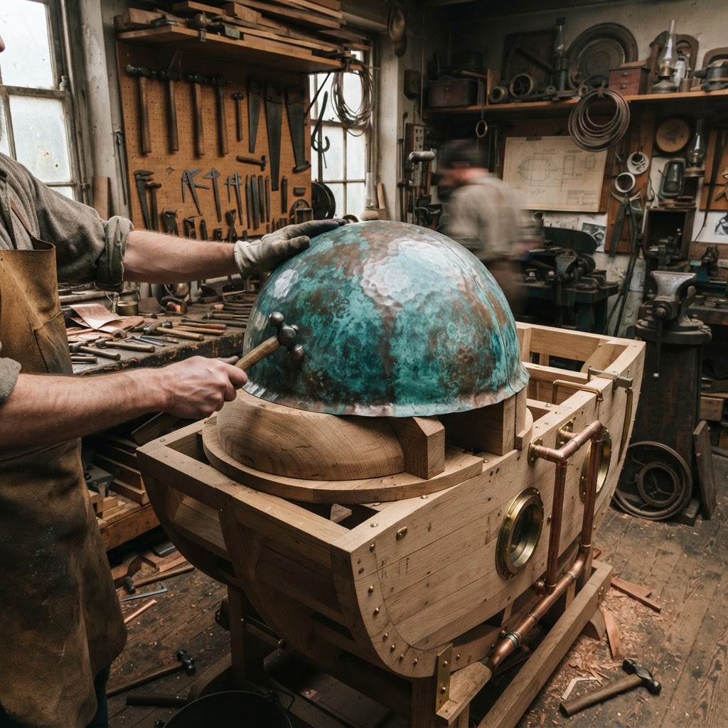 Vintage Patinated Copper Victorian Diving Bell Seed Submersible — step 2