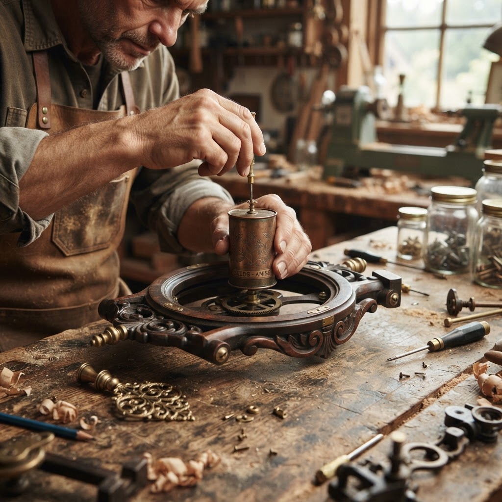 Vintage Patinated Copper Victorian Thaumatrope Seed Spinner — step 4