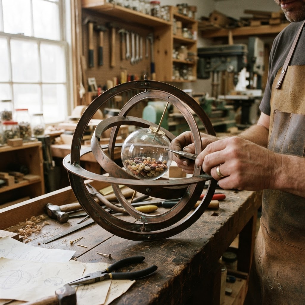 Vintage Patinated Copper Victorian Armillary Sphere Seed Orbit — step 3