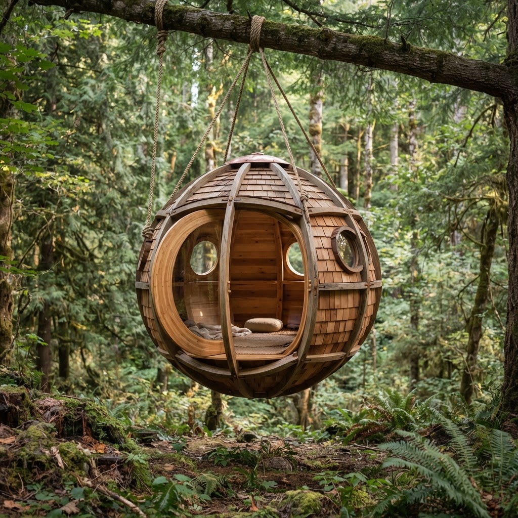 Hollow-Core Floating Treetop Meditation Sphere