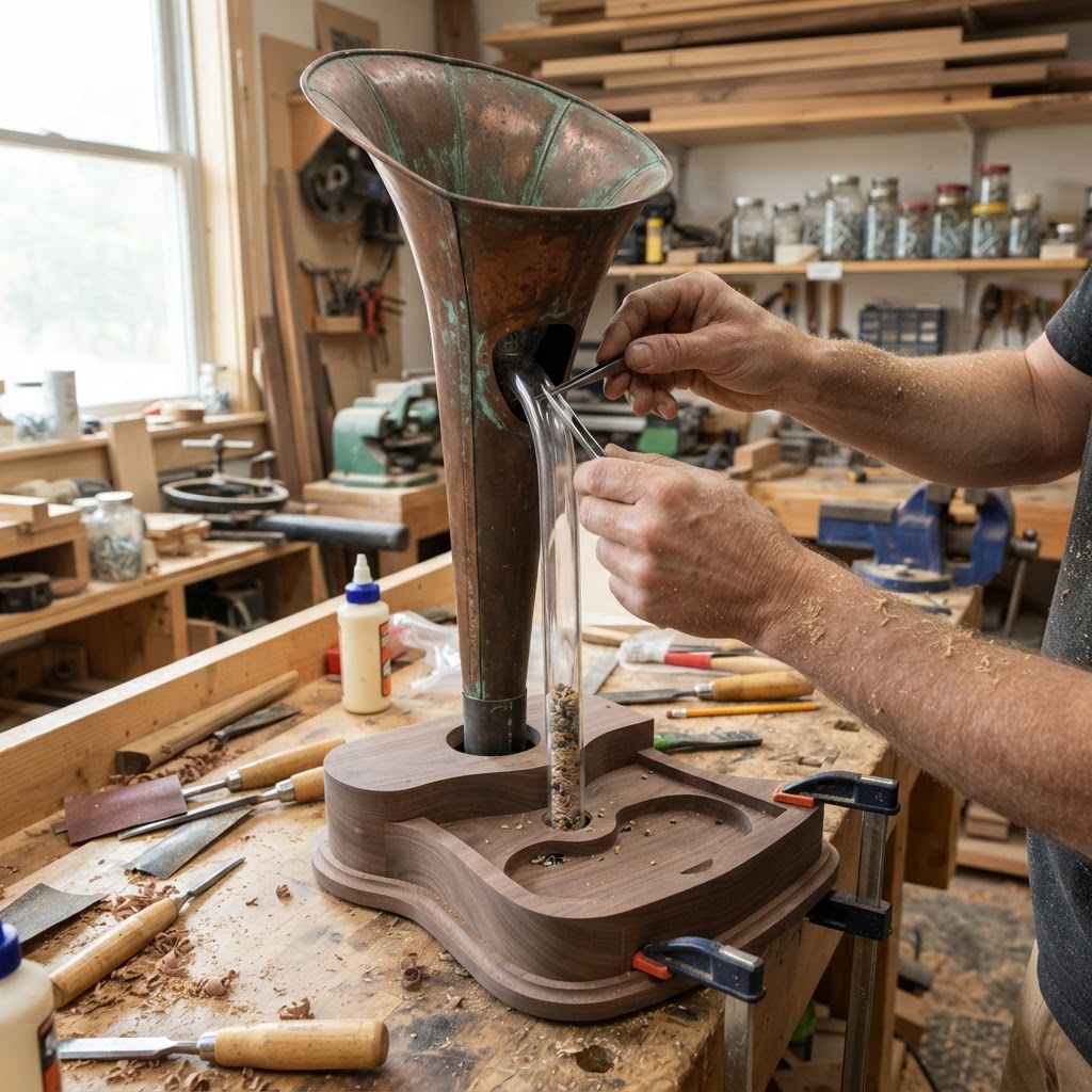 Vintage Patinated Copper Phonograph Horn Seed Projector — step 3