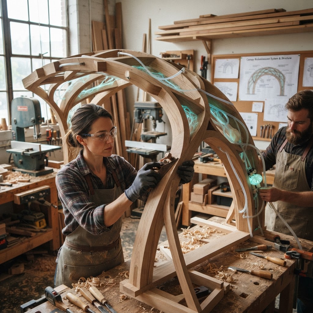 Bespoke Treetop Dendritic Mycelium-Infused Phyto-Baric Sap-Flow Canopy Bioluminescent Reading Nook — step 3