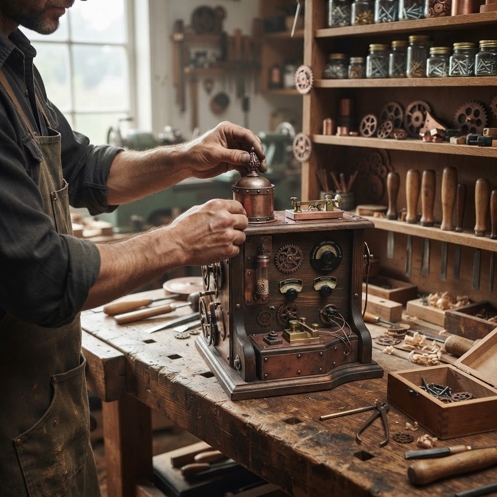 Vintage Patinated Copper Victorian Telegraphic Morse Code Seed Station — step 4
