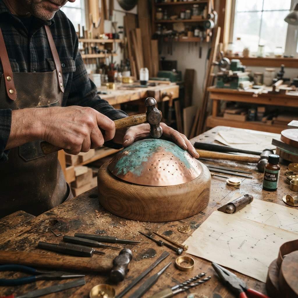Vintage Patinated Copper Victorian Planisphere Seed Mapper — step 2