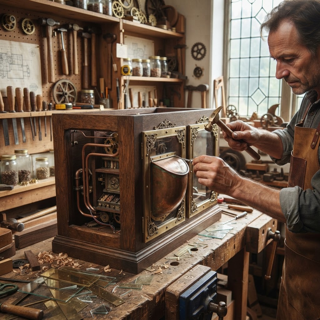 Vintage Patinated Copper Victorian Telegraphic Diorama Seed Panorama — step 2