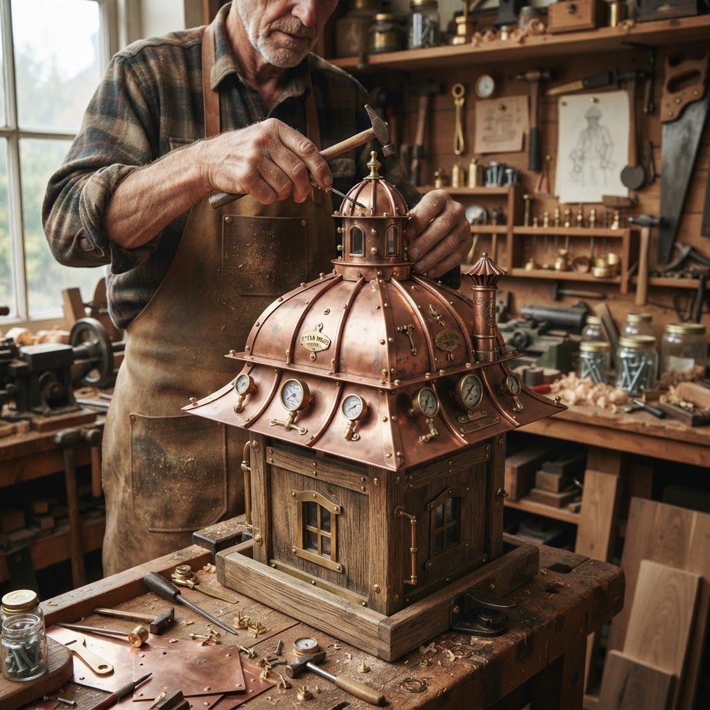Vintage Patinated Copper Victorian Steam Engine Piston Seed Feeder — step 3