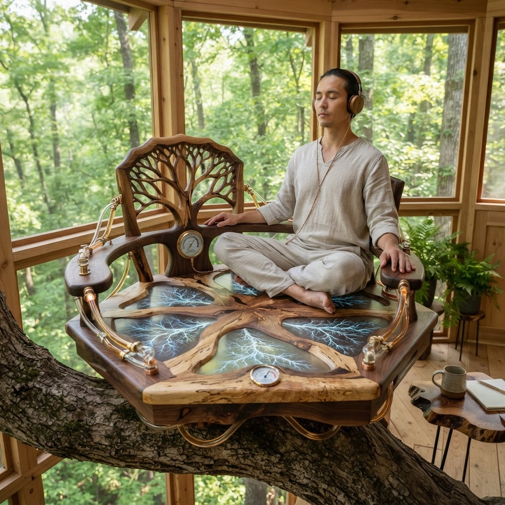 Bespoke Treetop Dendritic Mycelium-Infused Phyto-Ionic Sap-Flow Canopy Zenith-Tracking Meditation Plinth