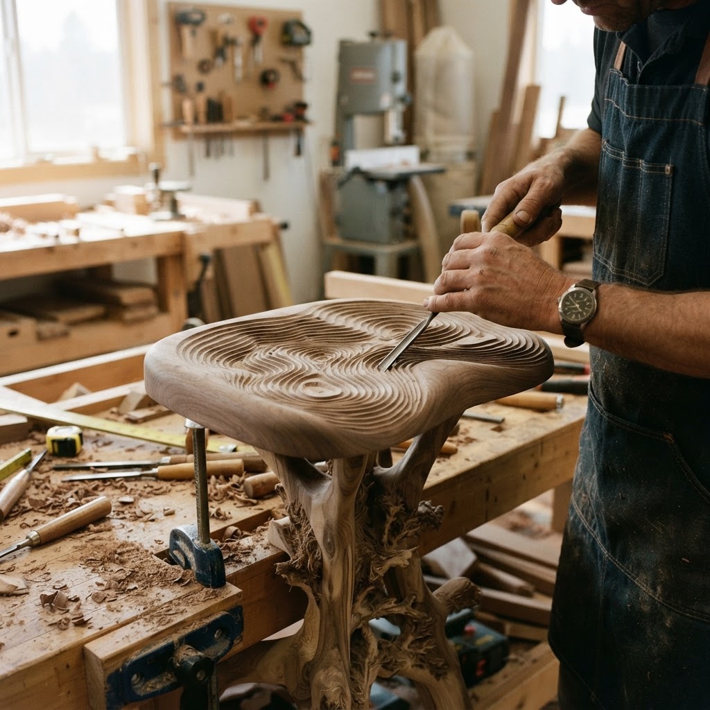 Bespoke Treetop Dendritic Mycelium-Infused Phyto-Tectonic Sap-Flow Canopy Zephyr-Mapping Meditation Stool — step 3