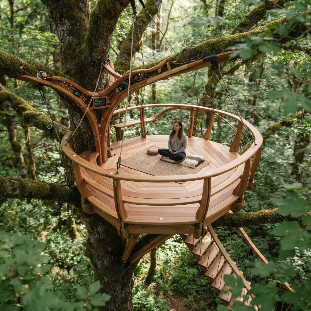 Bespoke Treetop Dendritic Mycelium-Infused Phyto-Pulsing Sap-Flow Canopy Radiance-Mapping Meditation Plinth