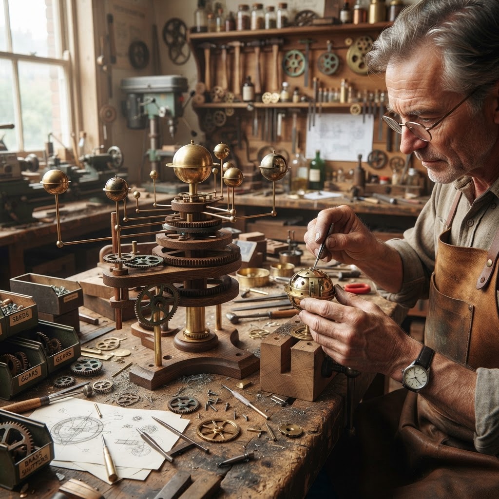 Vintage Patinated Copper Victorian Telegraphic Orrery Seed Planetarium — step 2