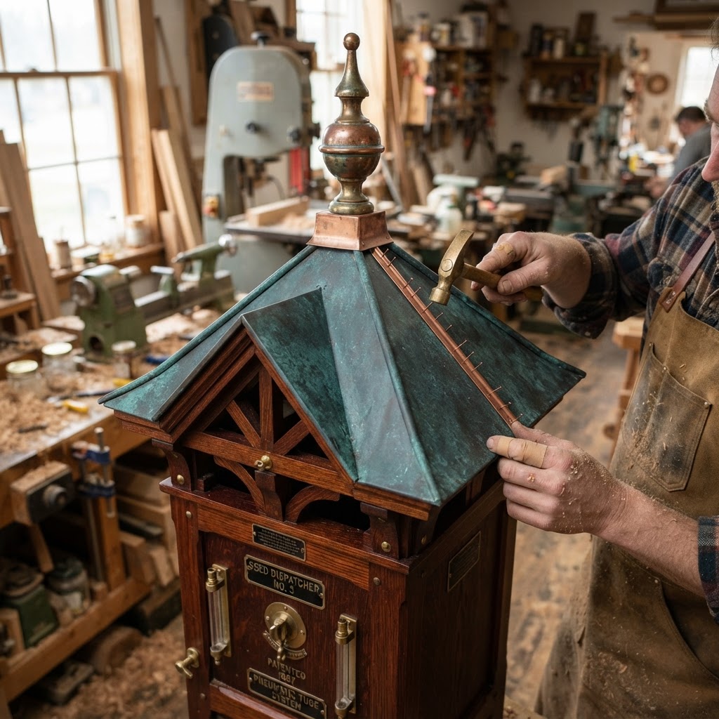 Vintage Patinated Copper Victorian Pneumatic Tube Seed Dispatcher — step 2