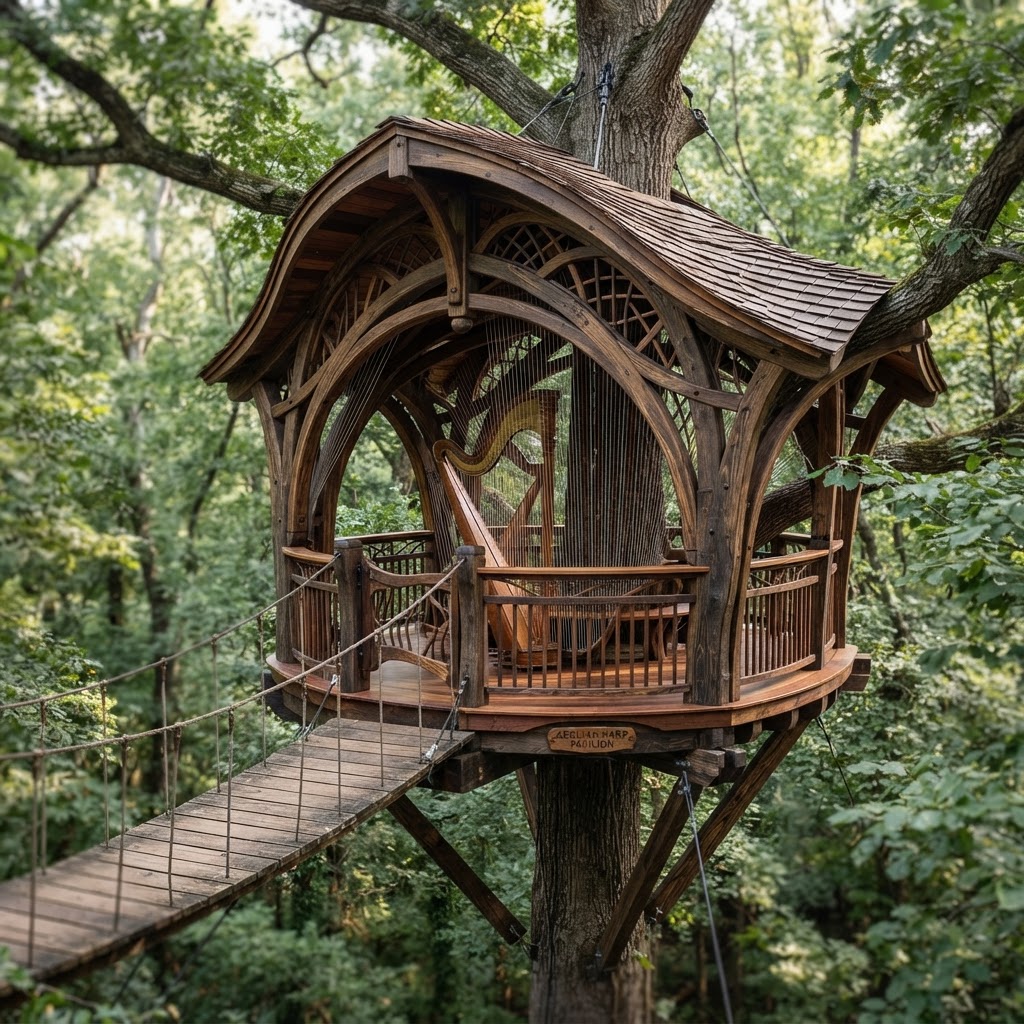 Bespoke Treetop Dendritic Aeolian Harp Resonance Pavilion