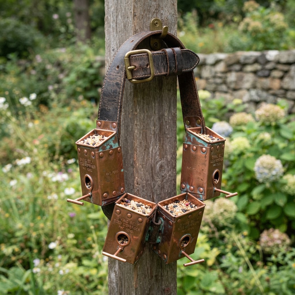 Vintage Patinated Copper Diving Suit Weighted Lead-Weight Belt Seed Dispenser