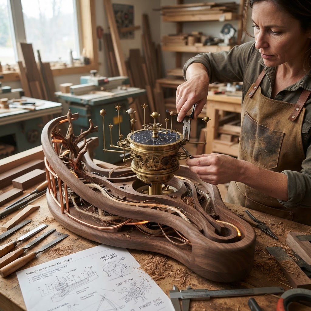 Bespoke Treetop Dendritic Mycelium-Infused Phyto-Kinetic Sap-Pulse Canopy Starlight-Orrery Reading Console — step 3