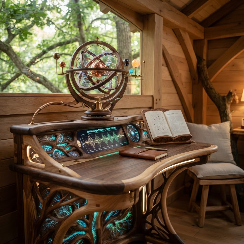 Bespoke Treetop Dendritic Mycelium-Infused Phyto-Kinetic Sap-Pulse Canopy Starlight-Orrery Reading Console