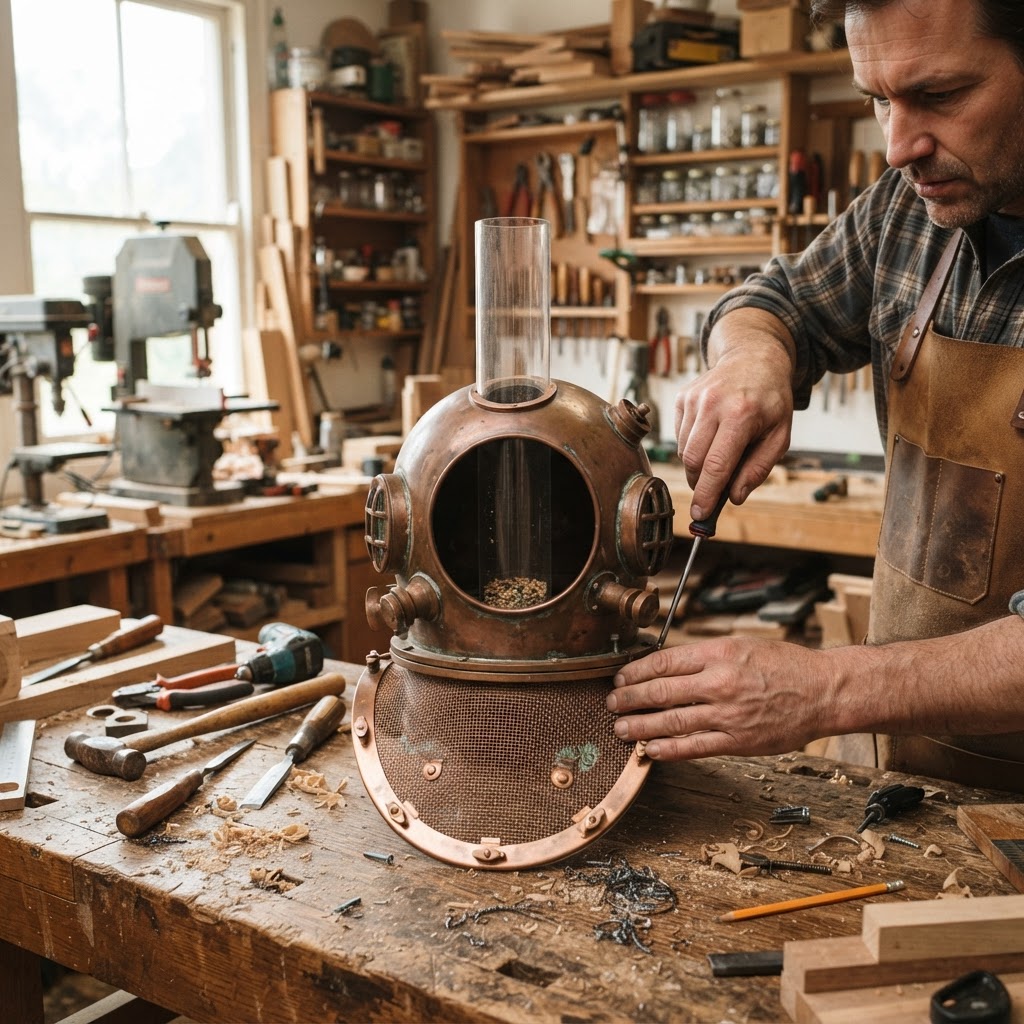 Vintage Patinated Copper Diving Suit Weighted Diver Helmet Reservoir — step 3
