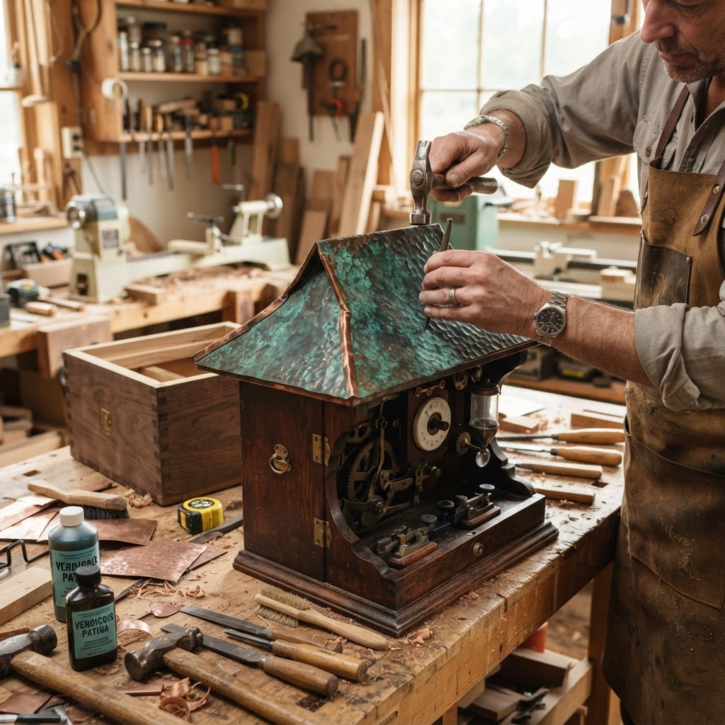 Vintage Patinated Copper Victorian Telegraphic Ticker Tape Seed Dispenser — step 2