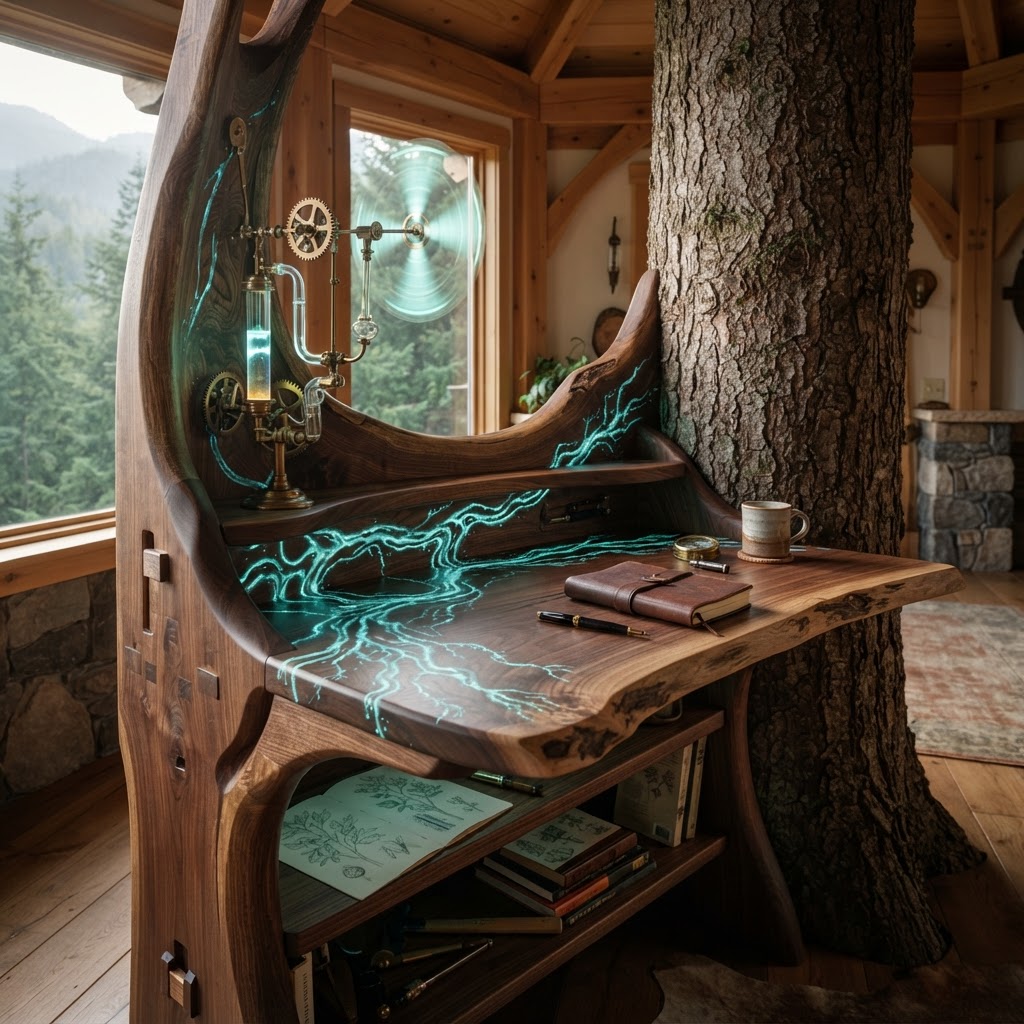 Bespoke Treetop Dendritic Mycelium-Infused Phyto-Luminous Sap-Flow Canopy Aurora-Vane Writing Console