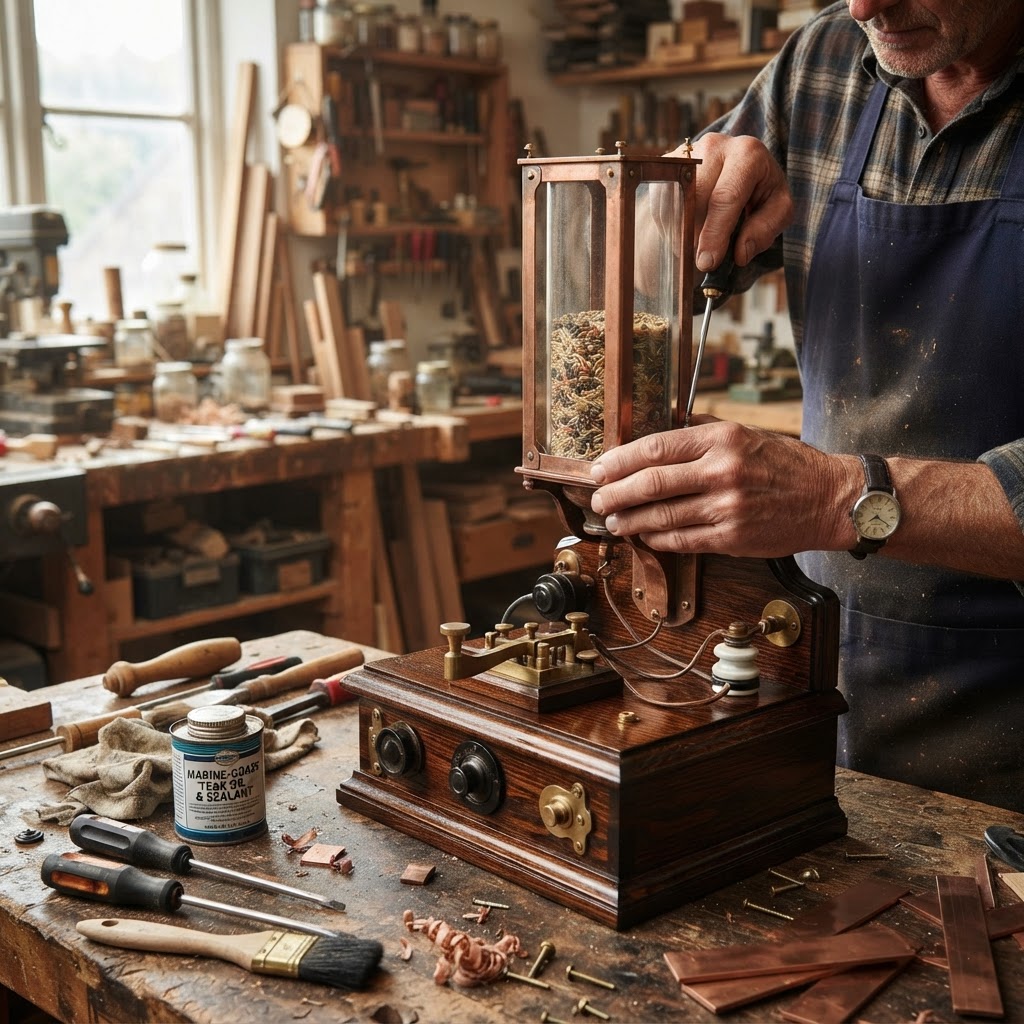 Vintage Patinated Copper Victorian Telegraphic Morse Code Seed Station — step 4